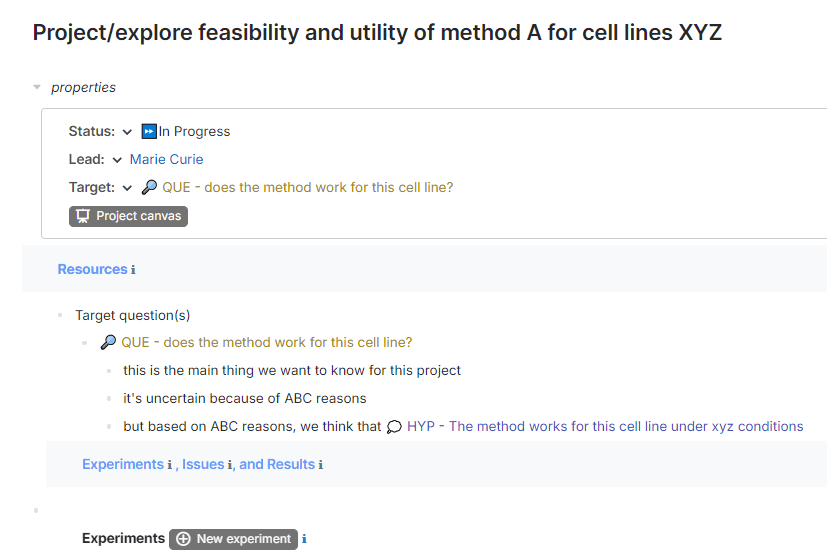 creating a new experiment from a project page